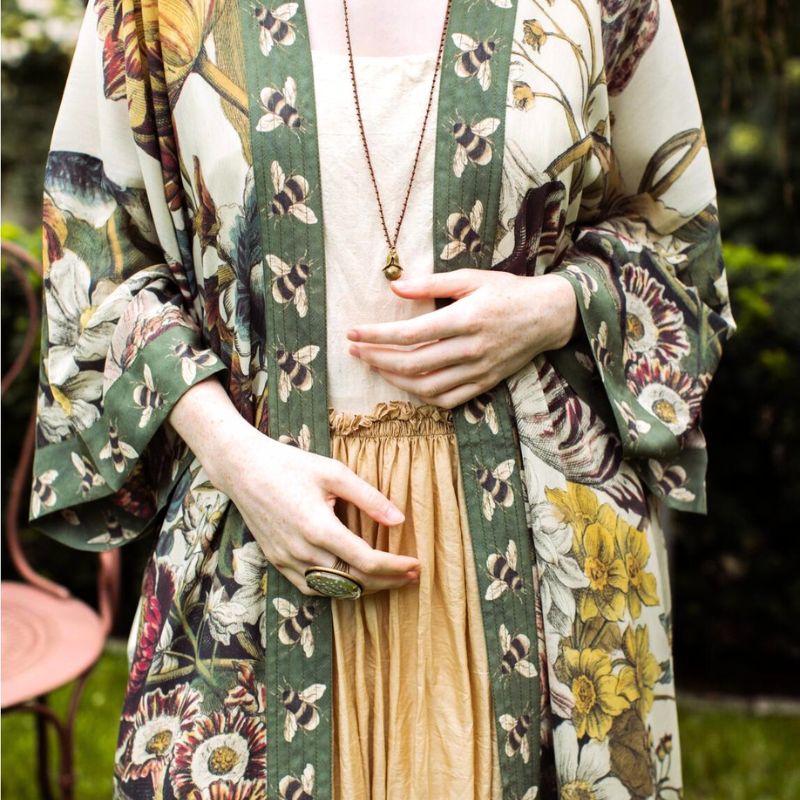 Love Grows Wild Floral Bamboo Duster Robe with Bees