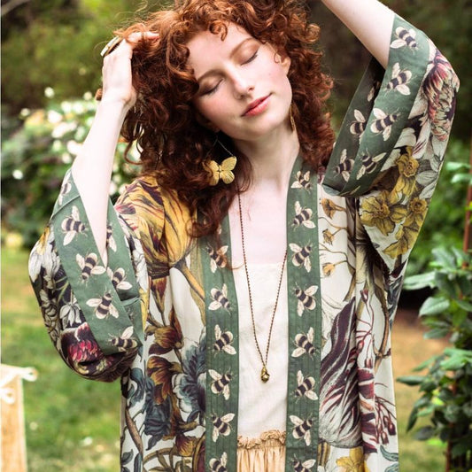 Love Grows Wild Floral Bamboo Duster Robe with Bees