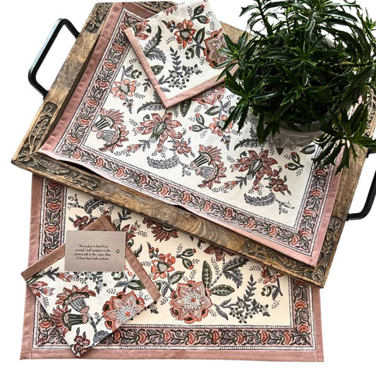 Indian Floral Placemat & Napkin Set of 2 in Warm Spice