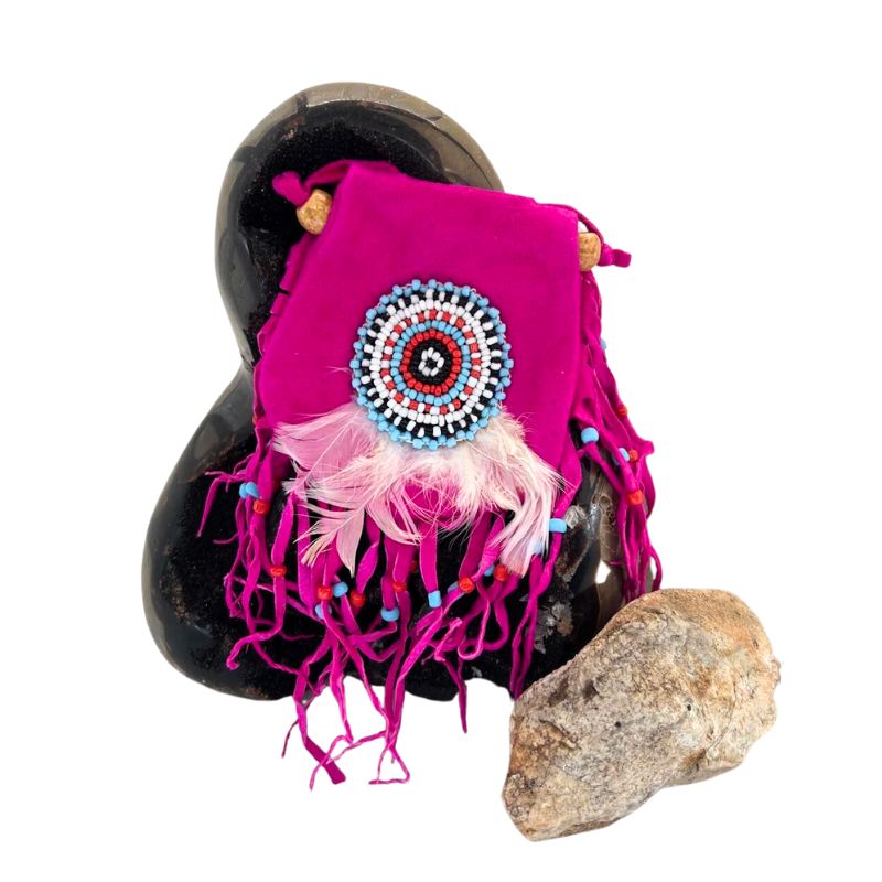 Amulet Pouch with Bead & Feather Motif